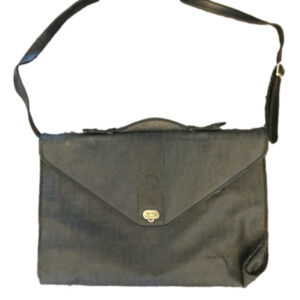 Fendi Italy Zucca Vintage Black Soft Shell Briefcase Messenger Purse Laptop Bag